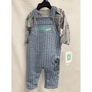 Disney Baby Stitch 2 Piece Long Shirt And Overall Set Size 3-6 M New